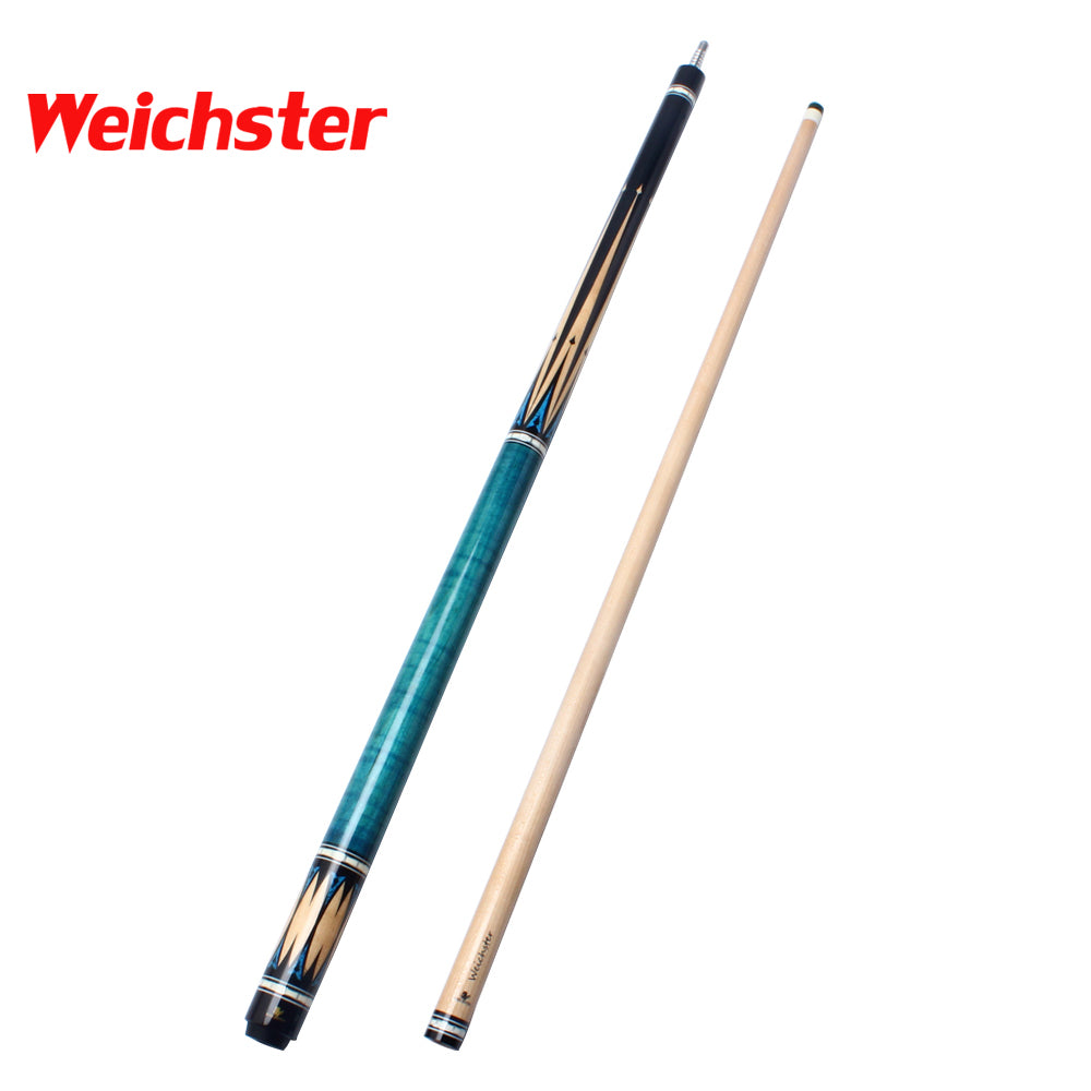 Weichster 57" 1/2 Billiard Pool Cue Stick Blue Birdeye Flame Maple Wood Butt 18oz to 19oz 13mm Tip
