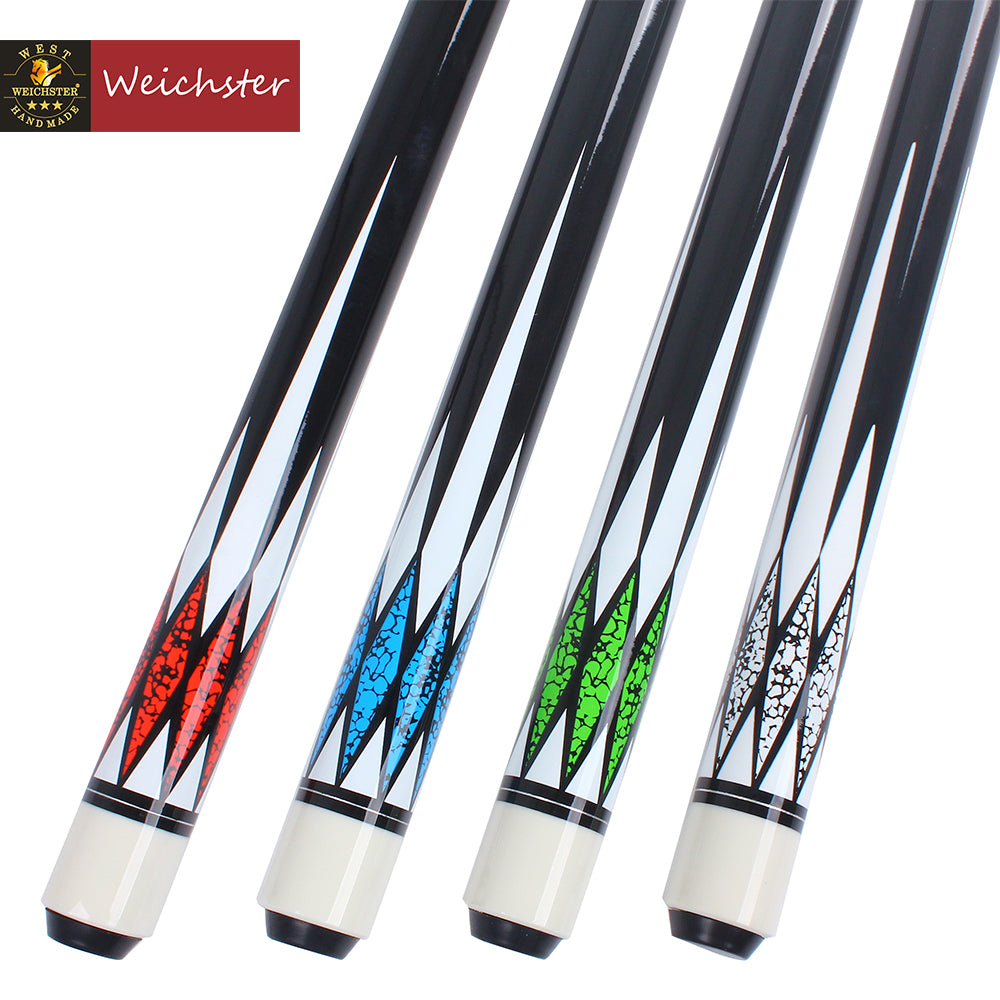 Weichster Billiard Pool Cue Stick 1/2 Red Blue Green White Full Decal Cue 57" 13mm Tip with Glove