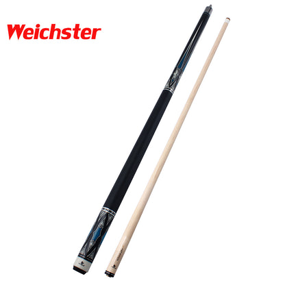 Weichster 58" 2pc Billiard Pool Cue Black Blue Maple Wood with Leather Wrap 13mm Tip with Protector with Glove