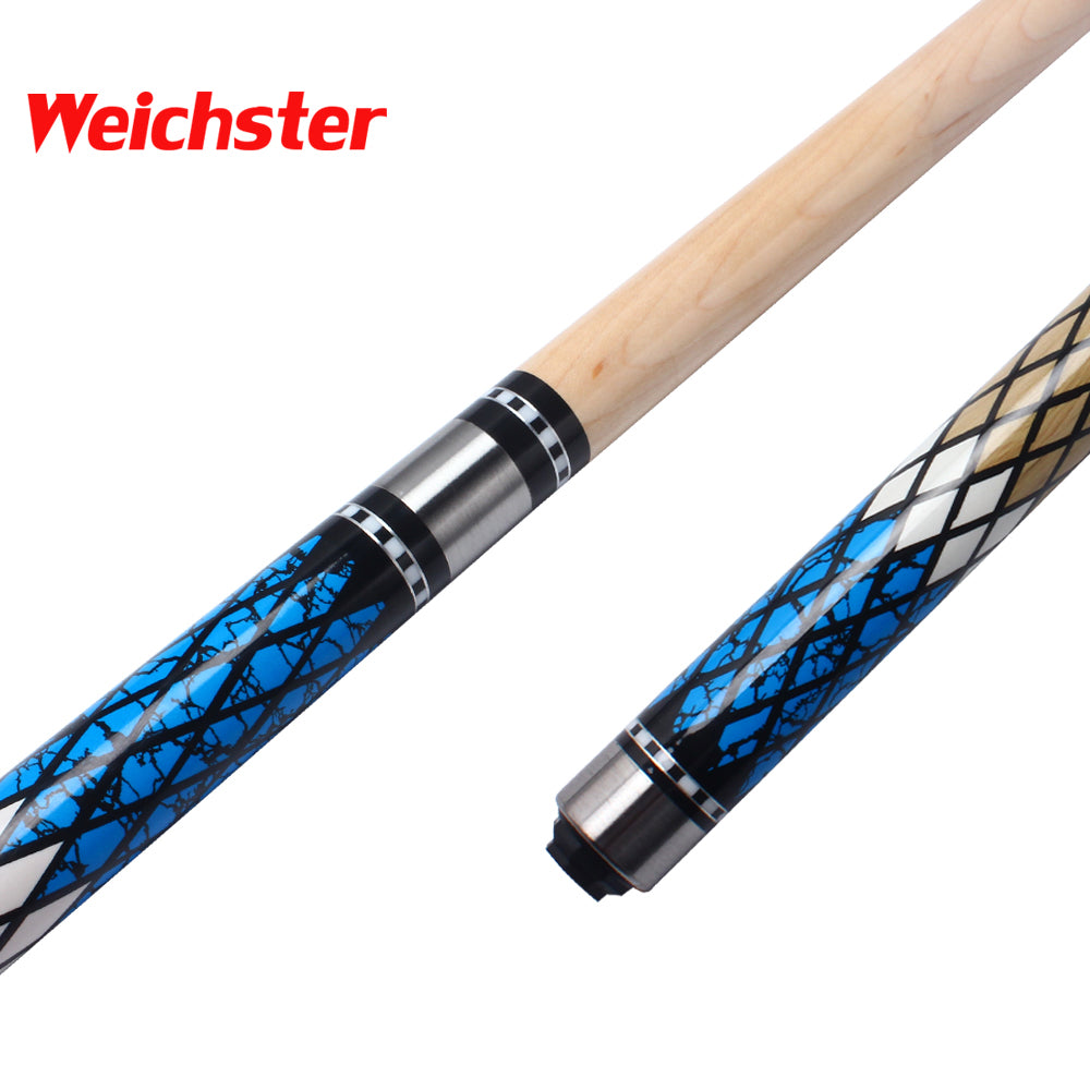 Weichster 58" 1/2 Billiard Pool Cue Stick Multi Color Diamond Patch Decal Design 13mm Tip with Glove