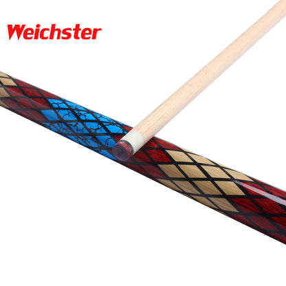 Weichster 58" 1/2 Billiard Pool Cue Stick Multi Color Diamond Patch Decal Design 13mm Tip with Glove