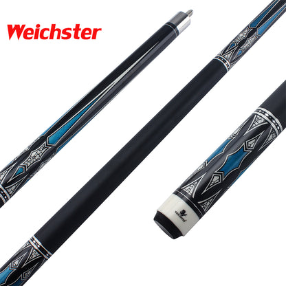 Weichster 58" 2pc Billiard Pool Cue Black Blue Maple Wood with Leather Wrap 13mm Tip with Protector with Glove