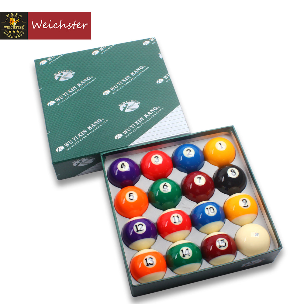 Billiard Pool Balls Set Tournament Quality Green Box/Black Box Number Ball Set 16 Balls 2-1/4" 2-1/16"