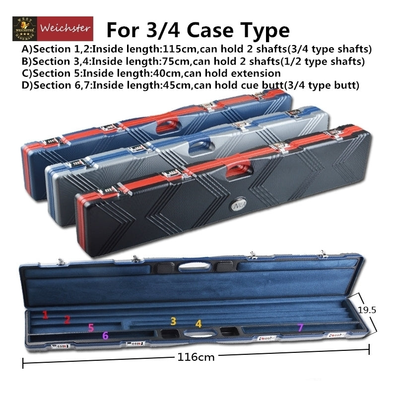 Weichster N&A 1pc & 3/4 Polycarbonate Password Code Snooker/Pool Cue Case