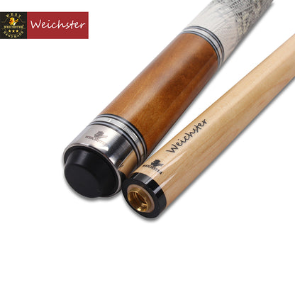 Weichster 58" 1/2 Billiard Pool Cue Stick Birdeye Maple Wood with Snake Skin Wrap 19oz to 21oz 13mm Tip