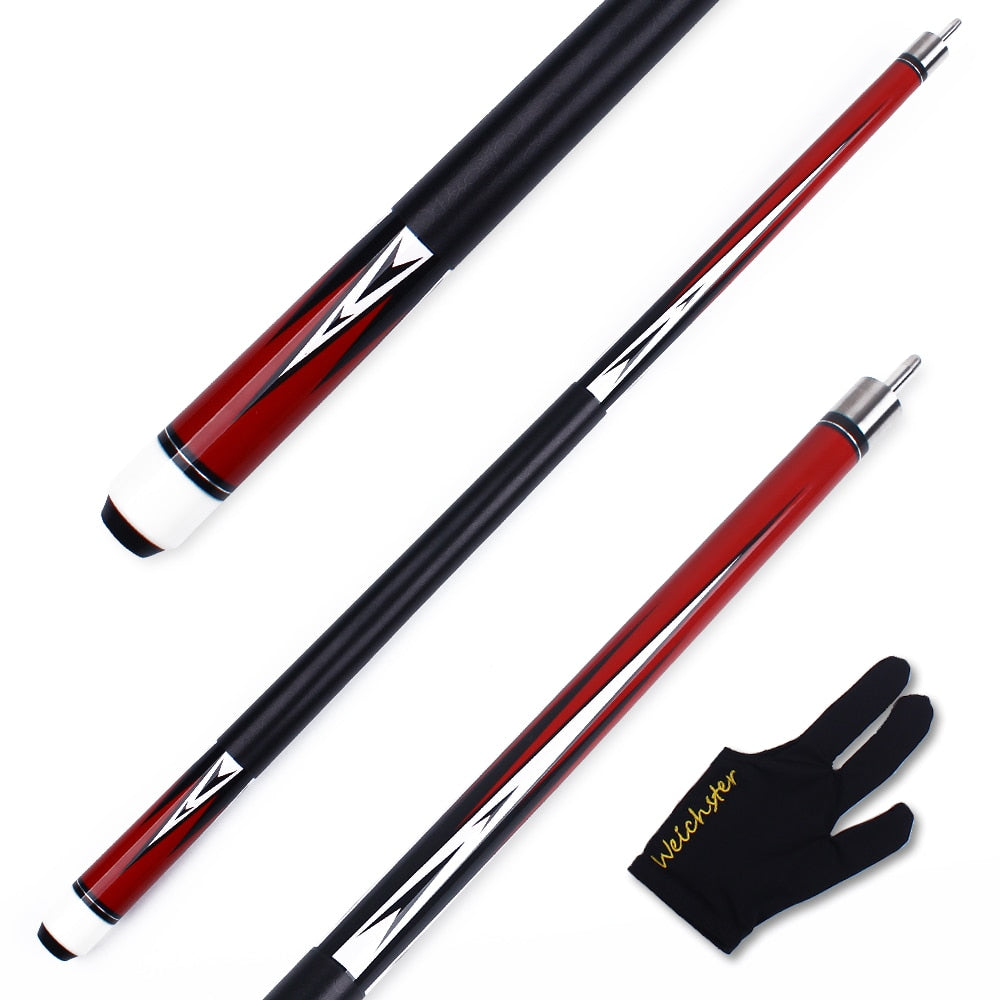 Weichster Canadian Maple Wood Shaft fast joints PU grip 12mm Tip 1/2 Stick red Billiard Pool Cue with Glove