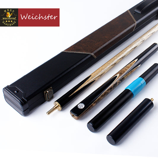Weichster 3/4 Jointed Handcraft Snooker Pool Cue Ash Shaft Ebony BurlWood Case Extension Set